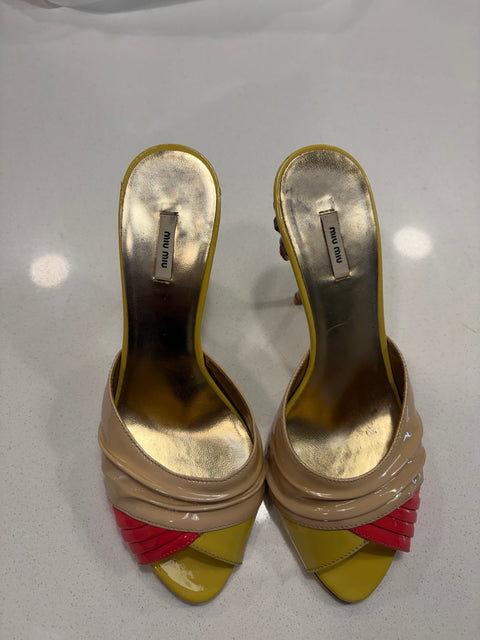 Miu Miu Patent Leather Mule Heels-Multicolor Luxury Sandals