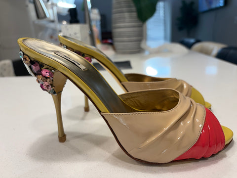 Miu Miu Patent Leather Mule Heels-Multicolor Luxury Sandals