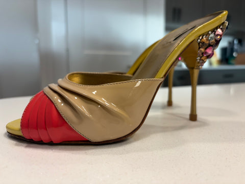 Miu Miu Patent Leather Mule Heels-Multicolor Luxury Sandals